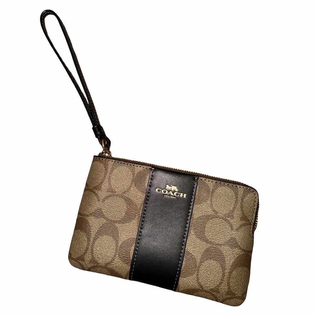 Coach‎ Women's Small Corner Zip Wristlet in Signature Canvas Khaki